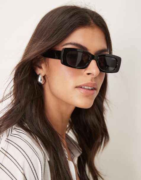 ASOS DESIGN mid square sunglasses in black - view 1