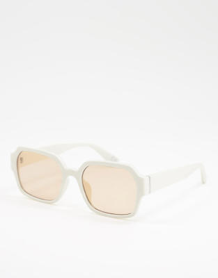 Asos Design Mid Square Sunglasses In Bone With Light Brown Lens Asos 