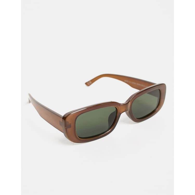 ASOS DESIGN rimless mid square sunglasses with temple detail in brown