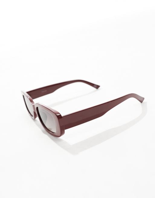 ASOS DESIGN mid square sunglasses in dark red , 2 of 4