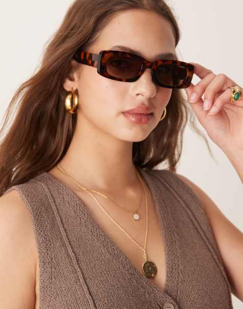 ASOS DESIGN mid square sunglasses in tort - view 1