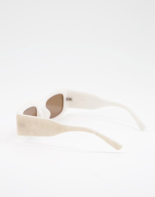 ASOS DESIGN mid square sunglasses in white acetate transfer, 2 of 4