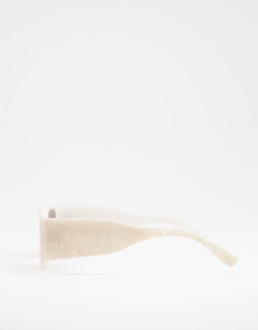 ASOS DESIGN mid square sunglasses in white acetate transfer, 3 of 4