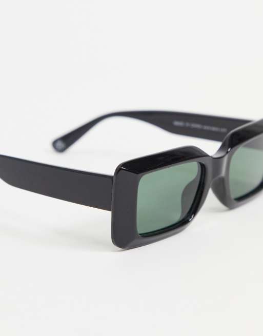 ASOS DESIGN square beveled cat eye sunglasses in shiny black