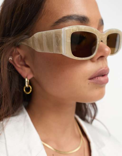 ASOS DESIGN chunky square sunglasses with metal monogram temple design in  shiny white