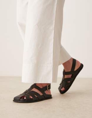 ASOS DESIGN - Midas - Chaussures plates style pêcheur en cuir - Noir