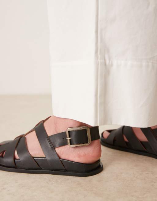 ASOS DESIGN – Midas – Czarne skórzane płaskie sandały, 3 z 4