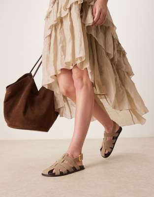 ASOS DESIGN - Midas - Flache Schuhe im Seemannsstil aus Wildleder in Taupe-Blonde