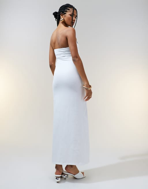 ASOS DESIGN - Midaxi bandeau-jurk met gedraaide voorkant in wit - WIT, 4 van 4