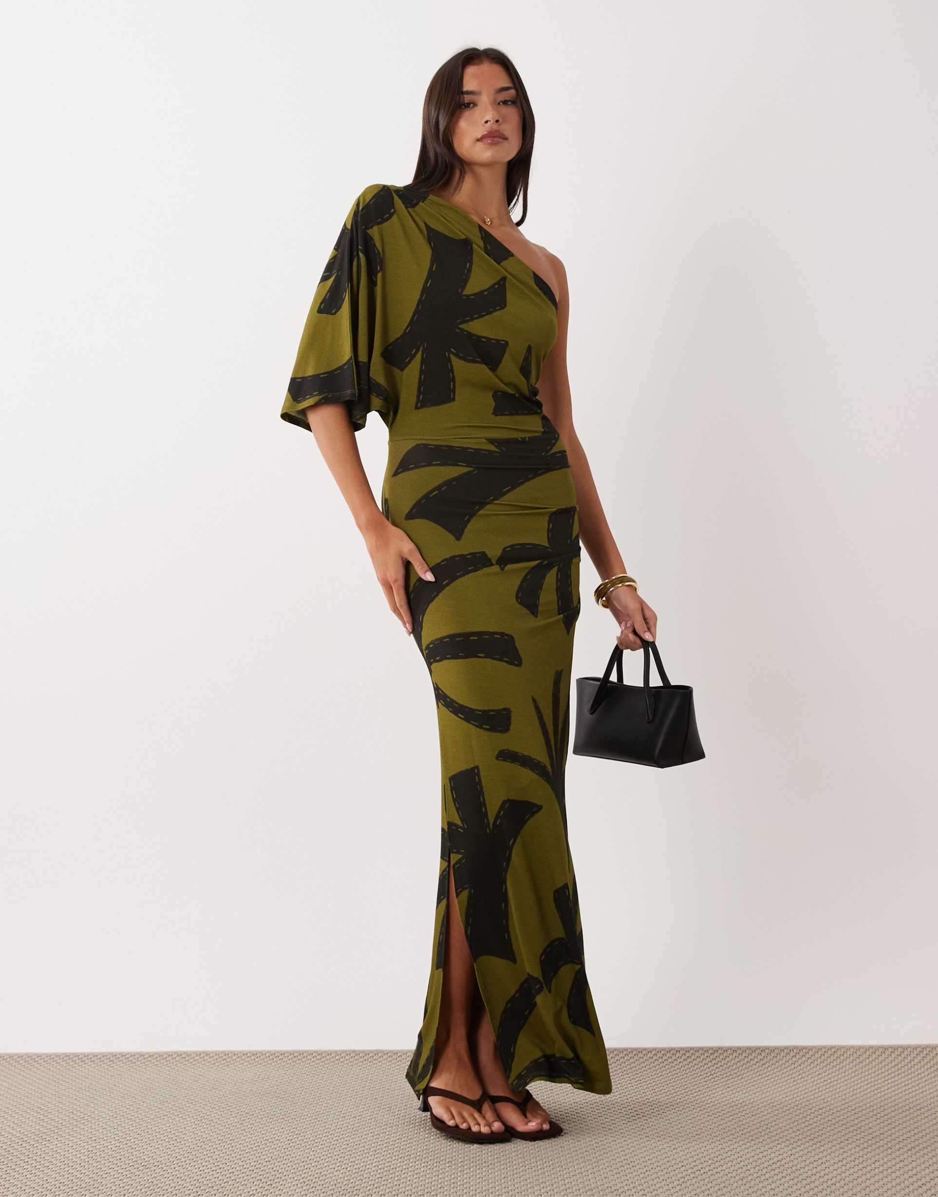asos design midaxi dress in leaf print