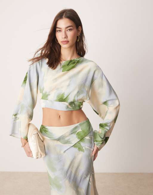 ASOS DESIGN - Midaxi jurk met afhangende schouder, bloemenprint en uitsnijding in multi, 2 van 4