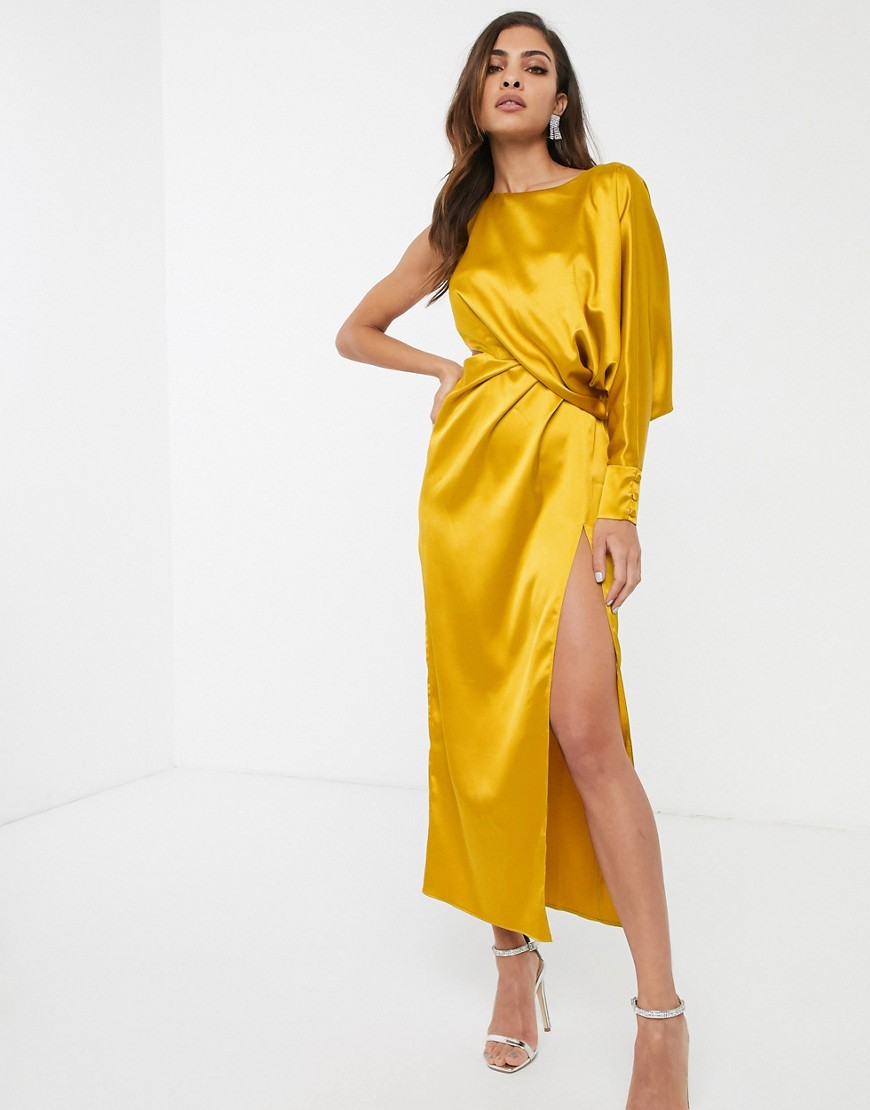 ASOS DESIGN - Midaxi-jurk met één mouw-Goud