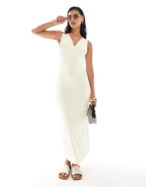 ASOS DESIGN - Midaxi jurk met gedrapeerde halslijn en open achterkant in geel - view 1