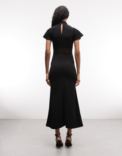 ASOS DESIGN - Midaxi jurk met korsetnaden en mesh in zwart, 4 van 4