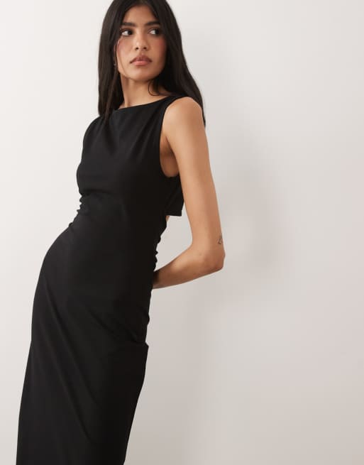 ASOS DESIGN - Midaxi jurk met rechte hals, gestrikte achterkant en zijsplit in zwart, 2 van 4