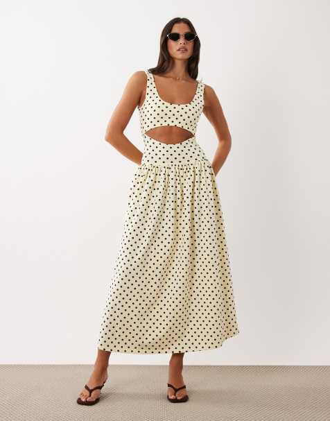 ASOS DESIGN - Midaxi jurk met uitsnijding en stippen in geel - view 1