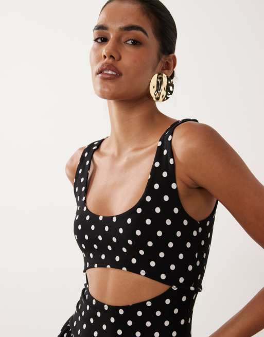 ASOS DESIGN midaxi-kjole med udskæringer og monokromt prikprint, 3 af 4