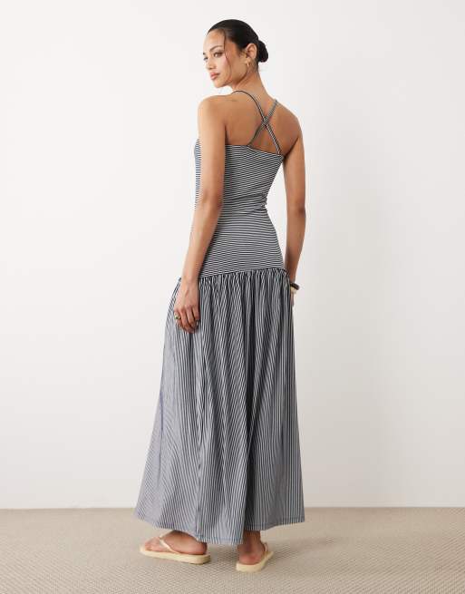 ASOS DESIGN – Midaxi-Kleid in Marineblau und Weiß gestreift mit tiefer Taille, 4 von 4