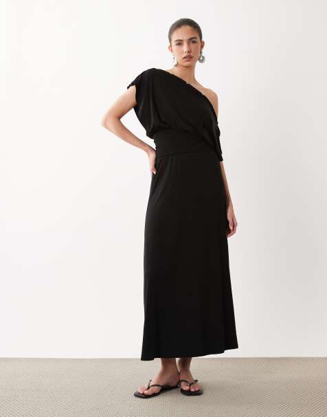 ASOS DESIGN – Midaxi-Kleid in Schwarz mit Knopfleiste und vielseitigen Tragemöglichkeiten - view 1