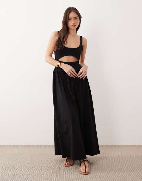 ASOS DESIGN – Midaxi-Kleid in Schwarz mit Zierausschnitt - view 1