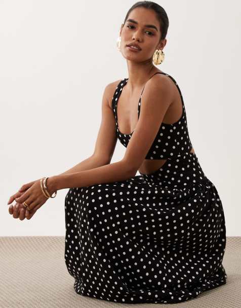ASOS DESIGN Midaxi-Kleid mit Cut-out-Detail in Schwarz-Weiß mit Polka-Dot-Muster - view 1