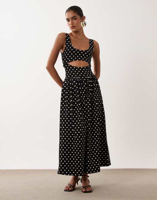 ASOS DESIGN Midaxi-Kleid mit Cut-out-Detail in Schwarz-Weiß mit Polka-Dot-Muster, 2 von 4
