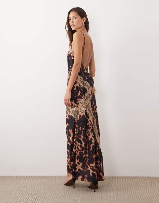 ASOS DESIGN – Midaxi-Kleid mit Overlay, Spitzenbesatz, Rückendetail und Leopardenmuster, 2 von 4