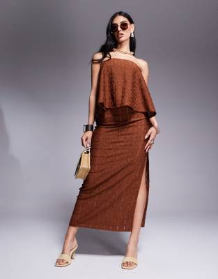 ASOS DESIGN - Midaxi-Rock aus Häkelstrick in Schokobraun mit Seitenschlitz, Kombiteil