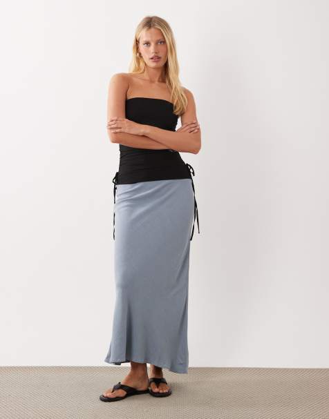 ASOS DESIGN – Midaxi-Rock aus Leinen in Blau mit asymmetrischem Schnitt - view 1