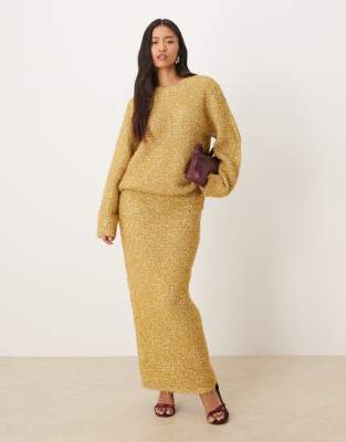 ASOS DESIGN - Midaxi-Rock in Gold mit Lametta-Struktur, Kombiteil-Goldfarben