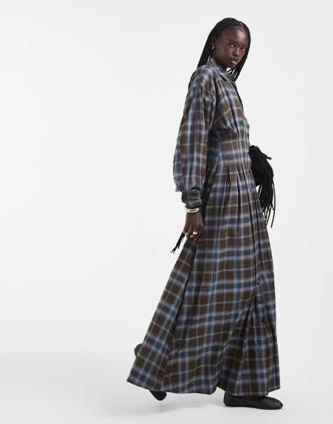 ASOS DESIGN midaxi shirt dress with nipped-in waist in chocolate plaid - view 1