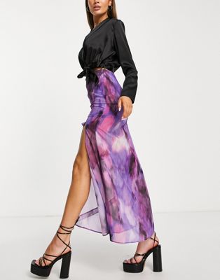 ASOS DESIGN midaxi skirt with ruffle in ombre print