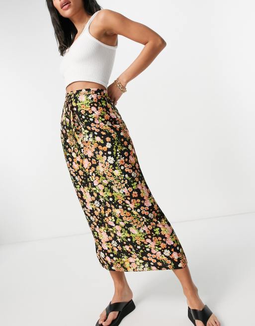 ASOS DESIGN midaxi slip skirt with lace up detail in floral print | ASOS