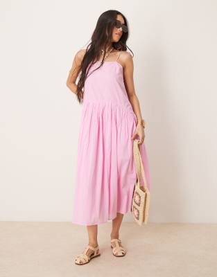 ASOS DESIGN - Midaxi-Sommerkleid in Rosa mit tiefer Taille