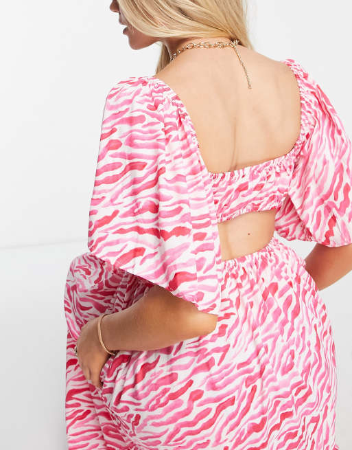 ASOS DESIGN - Midaxi-strandkjole med flagrende ærmer og pink zebramønster, 3 af 4