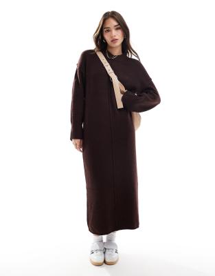ASOS DESIGN - Midaxi-Strickkleid in Schokobraun mit Ziernaht auf der Vorderseite