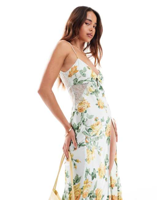 ASOS DESIGN – Midaxikleid aus Satin in Minzgrün geblümt mit  