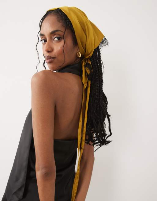 ASOS DESIGN middelgrote sjaal met kanten rand en strik in chartreuse, 3 van 3