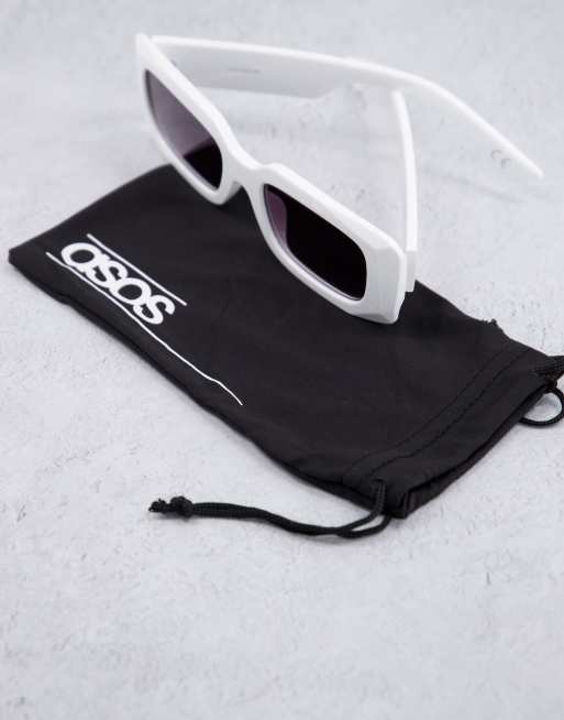 ASOS DESIGN - Middelgrote vierkante zonnebril met afgeschuinde hoeken in glanzend wit, 3 van 4