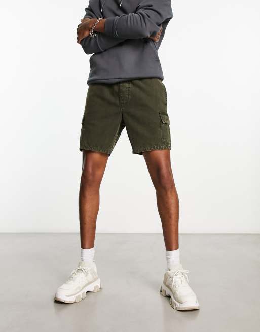 ASOS DESIGN - Middellange cargoshort in kaki