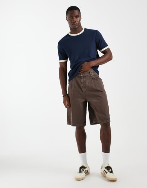 ASOS DESIGN - Middellange denim jorts in bruin met wassing - view 1