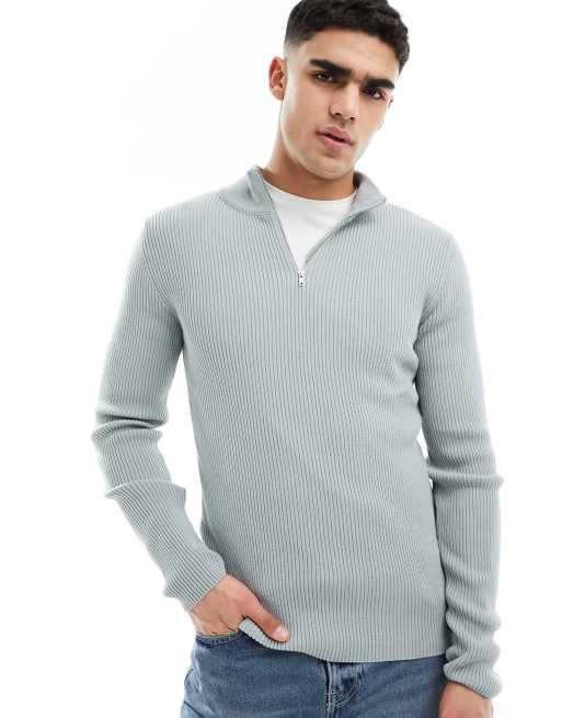 ASOS DESIGN - Middelzware trui met korte rits in lichtgrijs