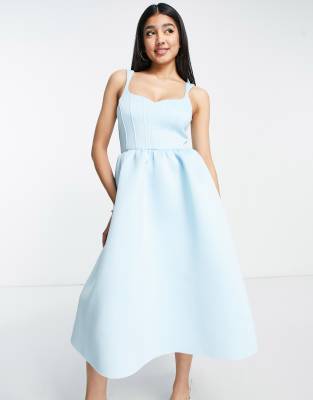 ASOS DESIGN - Midi-Ballkleid in Blassblau mit Korsett-Design-Bunt