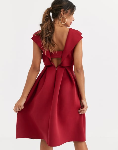 ASOS DESIGN – Midi-Ballkleid mit kurzem Oberteil und umgeschlagenem Design hinten