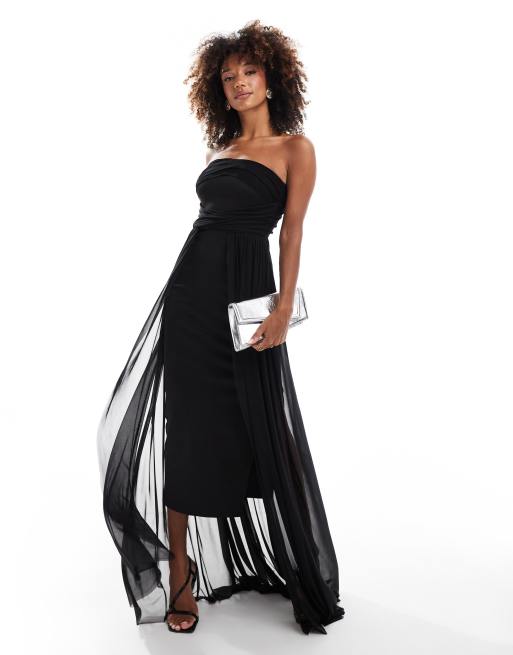 ASOS DESIGN - Midi bandeau-jurk met gemanipuleerde mesh bovenlaag in zwart