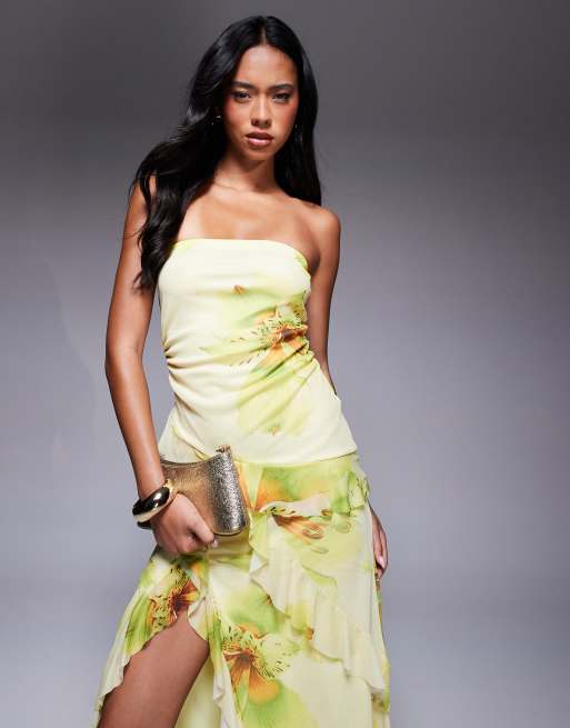 ASOS DESIGN - Midi bandeau-jurk met ruches in mesh met bloemenprint, 2 van 4