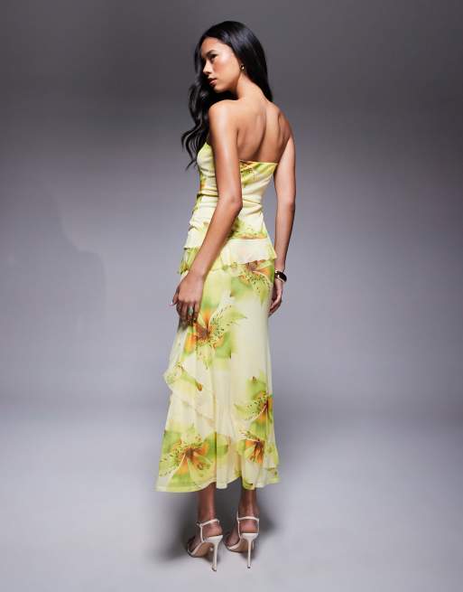 ASOS DESIGN - Midi bandeau-jurk met ruches in mesh met bloemenprint, 4 van 4