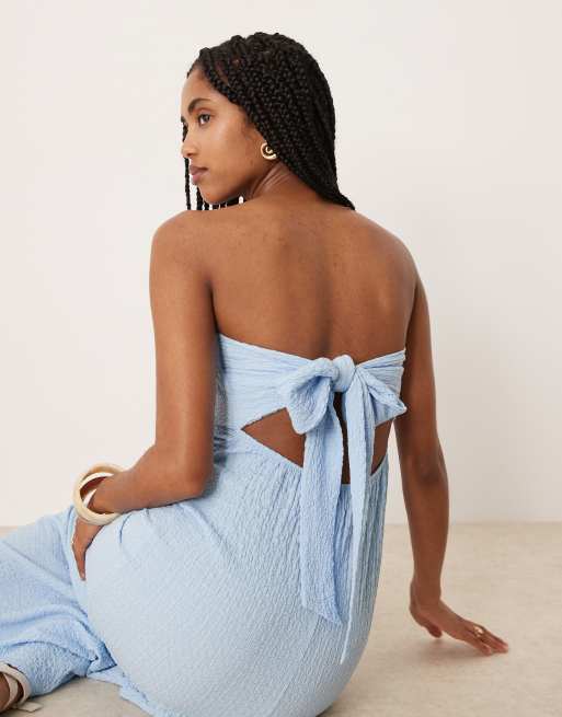 ASOS DESIGN - Midi bandeau-jurk met textuur en gestrikte achterkant in blauw, 2 van 4