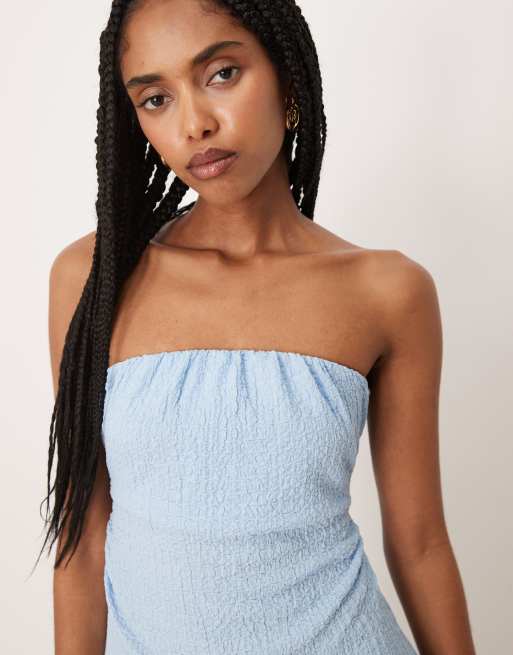 ASOS DESIGN - Midi bandeau-jurk met textuur en gestrikte achterkant in blauw, 3 van 4