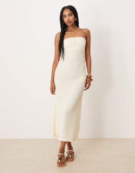 ASOS DESIGN - Midi bandeau-jurk met textuur en gestrikte achterkant in lichtgeel - view 1